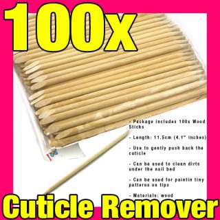 100 pcs Nail Cuticle Pusher Remover Wooden Stick Manicure Pedicure 