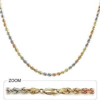 30g 14k Gold Tri Mens Diamond Cut Rope Chain Necklace22  
