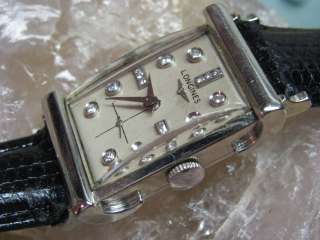 Longines Vintage 14K White Gold Deco Wrist Watch, Diamond Dial, Fancy 