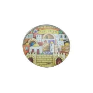  Round Glass Magnet with Jerusalem and Colorful Old City 
