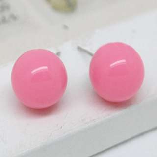   Earring Pink Sweet Candy Ball Shaped Stud Earrings Silver Plated Studs
