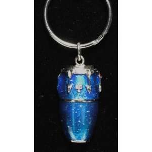   Jewelry Conga Drum Keychain  Silver and Blue Musical Instruments