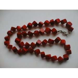  18 Square Red Coral Beads Necklace 