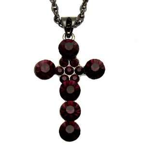   Vintage Style Dark Purple Crystal   Costume Cross Necklace Jewelry