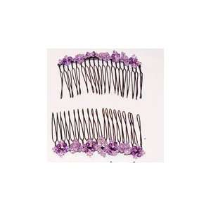  2 Purple Pearl & Beaded 3 Metal Combs Beauty
