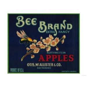  Bee Apple Crate Label   San Francisco, CA Giclee Poster 