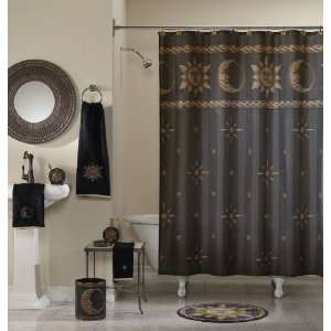 Sun Moon and Stars Black and Gold Fabric Shower Curtain   70 in. W x 