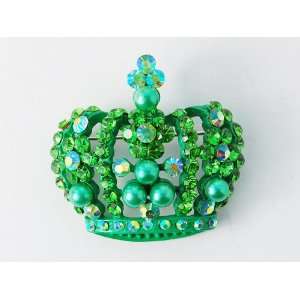   Green Crystal Rhinestone Faux Pearl Queen King Crown Custom Pin Brooch