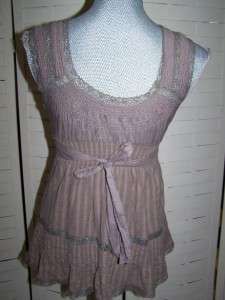 Free People Light Brown Smocked & Lace Accented Peasant Top Size 0 