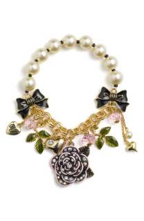 Betsey Johnson Betseys Dollhouse Rose Charm Stretch Bracelet 