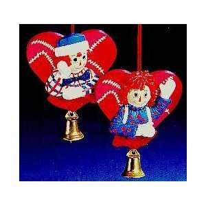 Raggedy Ann & Andy Heart with Bell Ornament Pair 