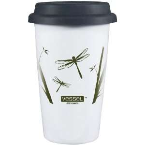  Vessel Terra Bamboo Dragonfly 10 Ounce White Porcelain Cup 