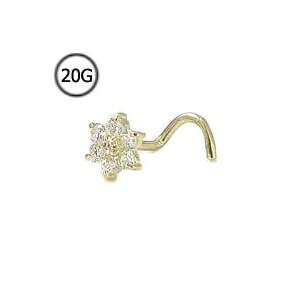 14KT Yellow Gold Nose Screw Ring 4.5mm Christina Flower Cluster CZ 20G 