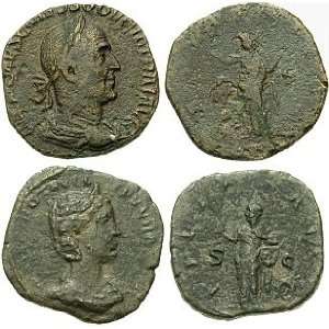  Lot of Two Roman Sestertii, Trajan Decius and Otacilia 