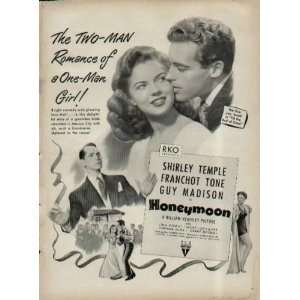  1947 Movie Ad, HONEYMOON, starring Shirley Temple, Franchot Tone 