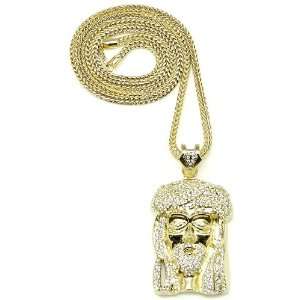  Jesus Large Gold Color Iced Out Pendant 36 Inch Necklace Franco 