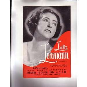 Lotte Lehmann Soprano  Handbill NYC Town Hall 1944