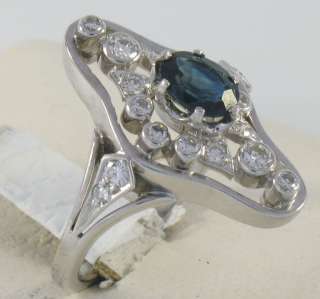 14k White Gold Diamond Sapphire Elongated Ladies Ring  