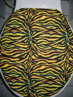   YELLOW & BLACK PRINT Fabric (ELONGATED) Toilet Seat Lid Cover  