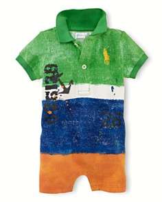   Childrenswear Infant Boys Printed Polo Shortall   Sizes 3 9 Months