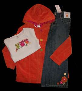 NWT Gymboree Fall for Autumn 3p Jacket, Flower Jeans, Tee Outfit 5 6 7 