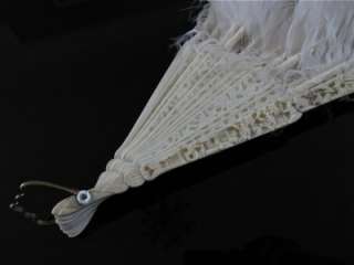   Ant. 1800s CHINESE CANTONESE Finely Carved Ox Bone & Feather Fan ~ NR