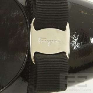 Salvatore Ferragamo Black Patent Leather Grosgrain Bow Pumps Size 9.5B 