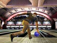 Male character putting spin on a ball in Brunswick Pro Bowling
