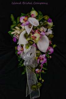 BRIDE WEDDING BOUQUET FLOWERS LILY IVORY ORCHIDS 15 PC  