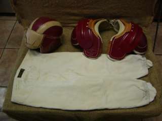 Vintage Leather Football Helmet & Pad Set w Pants  Antique Old RARE 