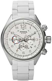   New Fossil Flight White Silicone Covered Metal Band Mens Watch CH2698