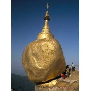 Balanced Rock Covered in Gold Leaf, Major Buddhist Stupa and Pilgrim 