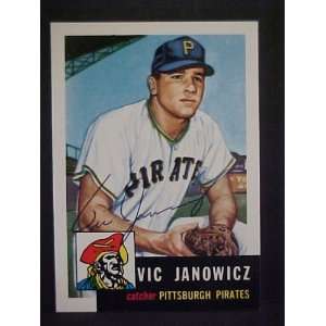 Vic Janowicz (D) Pittsburgh Pirates #222 1953 Topps Archives Signed 
