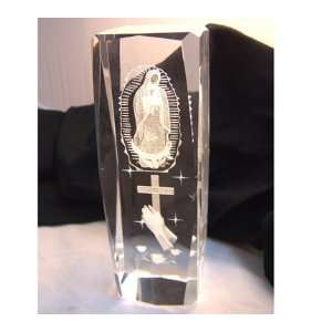 Virgin Mary and Cross with Praying Hands Laser Art Crystal Paperweight