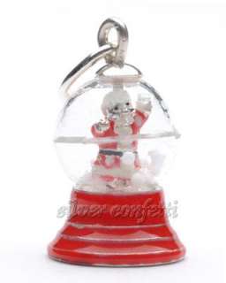 Sterling Silver CHRISTMAS SNOW GLOBE Snow Moves SANTA CLAUS Charm or 