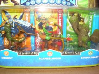 2011 Skylanders Spyros Adventure 3 Pack DROBOT FLAMESLINGER STUMP 