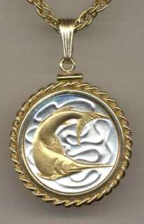 Gold & Silver Singapore Swordfish Coin Necklace in Gold Filled Rope 