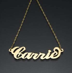 14k Solid Gold Name Necklace with Solid 14k Gold Chain Pendent CARRIE 