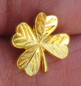 VINTAGE GOLD PLATED 4 LEAF CLOVER LUCKY TAC PIN BROOCH  