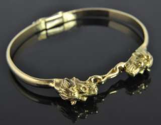 Antique Estate 14K Yellow Gold Greek Roman Lion Head Bangle Bracelet 