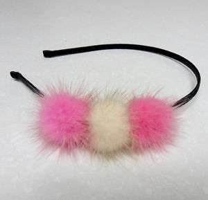 Stylish Pink&White natural Mink Fur head band hair  