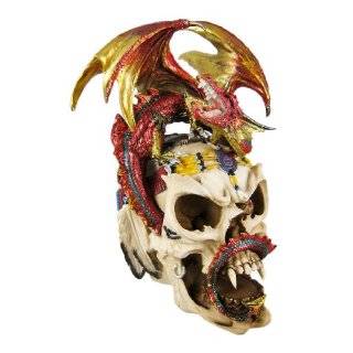 Red & Gold Evil Dragon On Vampire Skull Money Bank