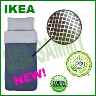 Ikea duvet cover pillowcase cotton modern grid Risp BLU  