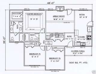 House Plans for 1300 Sq. Ft. 3 Bedroom House  