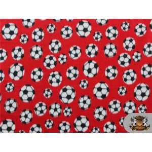  Fleece Printed *Soccer Ball Red* Fabric / By the Yard 