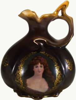 Vintage Austrian Jungfrau Porzellan Porcelain 8t Portrait Pitcher Or 