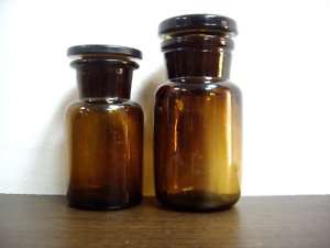 TWO ANTIQUE PHARMACY APOTHECARY GLASS BOTTLES JARS  