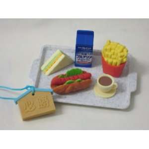  Milk, French Fries, Hotdog, Sandwich, & Tea on Tray Toys 