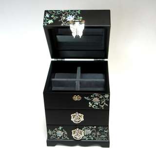   Pearl Wood Black Jewelry Keepsake Lacquer Trinket Decorative Box Chest