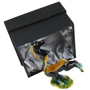Black Horse Trinket Jewelry Box Gold Jeweled Figurine  